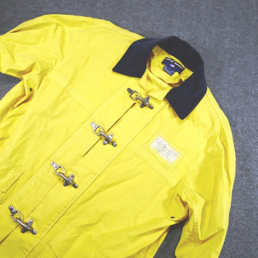 Vintage Polo Sport Ralph Lauren Fireman Jacket Women Large Yellow Metal‎ Clasps